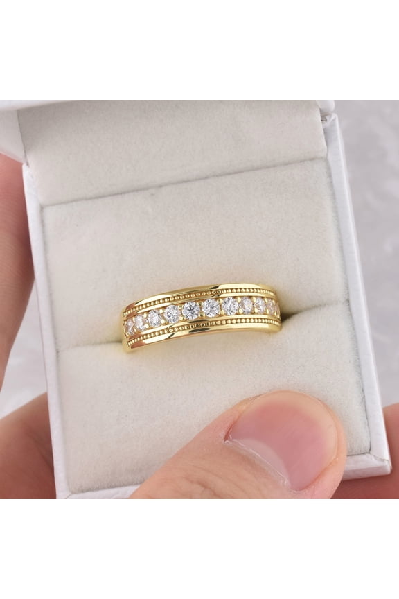 2Ct Round Cut Simulated Diamond Men wedding Bands 14K Yellow Gold Plated Silver Men Rings Promise