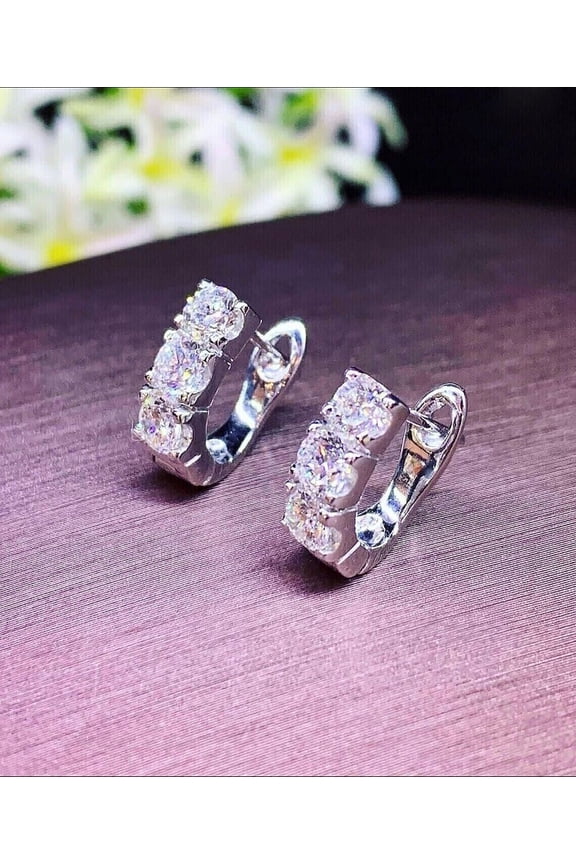 2Ct Round Cut Simulated Diamond Mini Hoop Clip On Earrings 14K White Gold Plated Pure 925 Sterling Silver