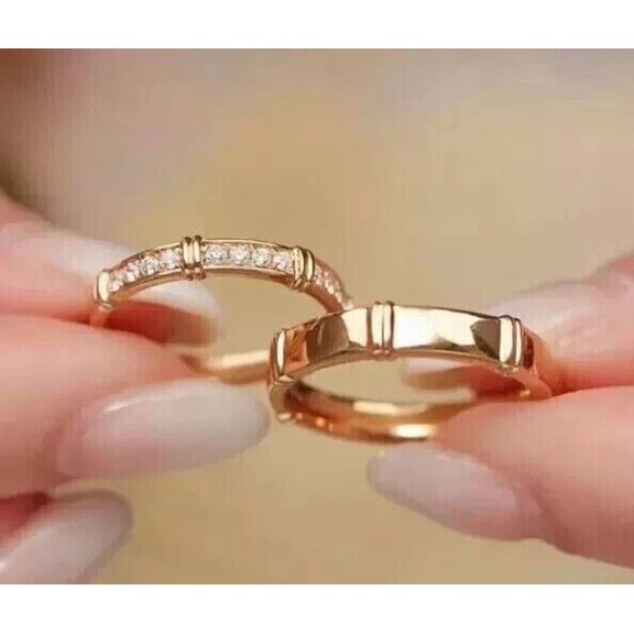 2Ct Round Cut Simulated Diamond Stunning Couple Band Ring In 14k Yellow Gold Plated Pure 925 Sterling Silver