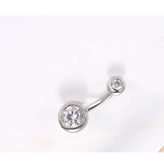 2Ct Round Cut Simulated Diamond Two Stone Women's Wedding Belly Button Ring 14K White Gold Plated Silver