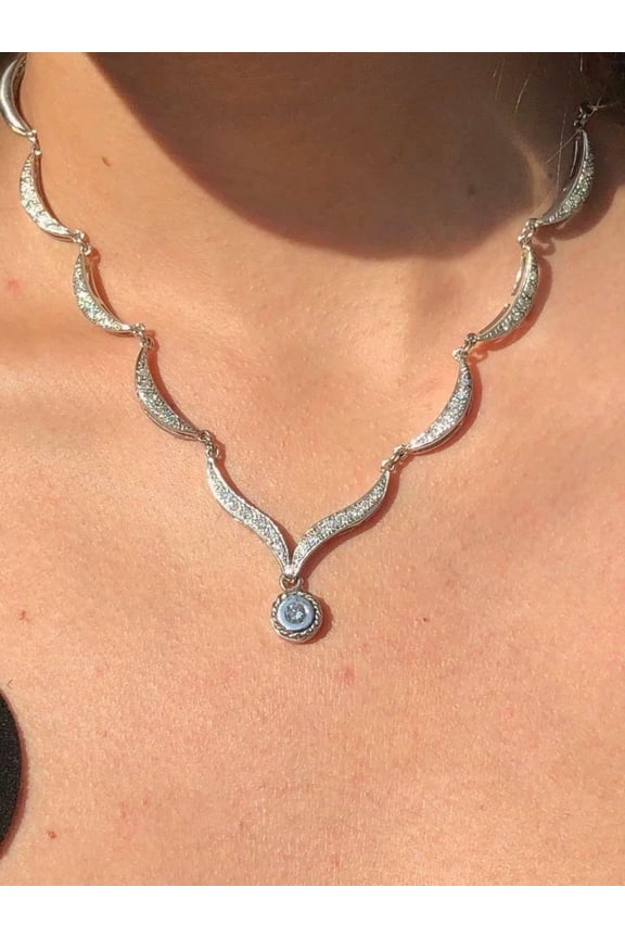 2Ct Round Cut Simulated Diamond Women Lariat Drop Necklace 14K White Gold Plated 18" Silver