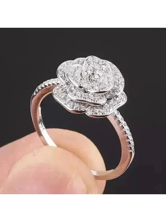 2Ct Round Cut Simulated Diamond Women Rose Shape Wedding Ring 14K White Gold Plated Size- 5