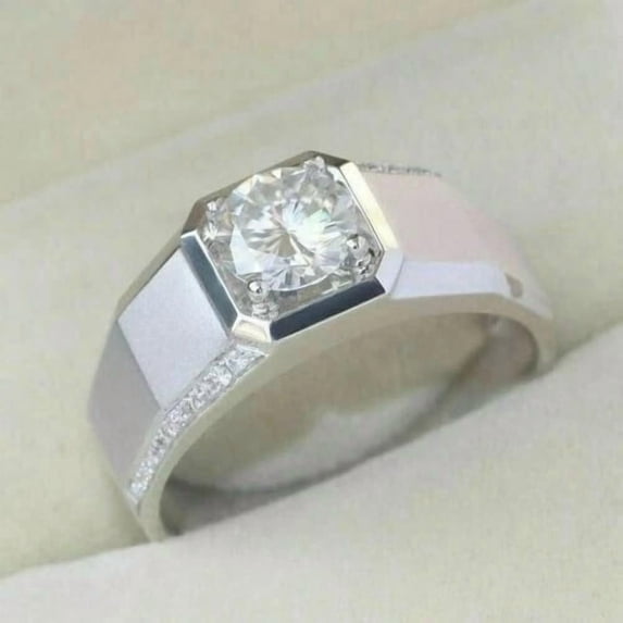 2.00 Ct Round Cut Men's Moissanite Wedding Engagement Ring 14k White Gold Plated