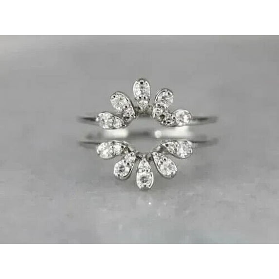 2Ct Round Cut Simulated Diamond Women's Enhancer Guard Wrap Ring 14K White Gold Plated