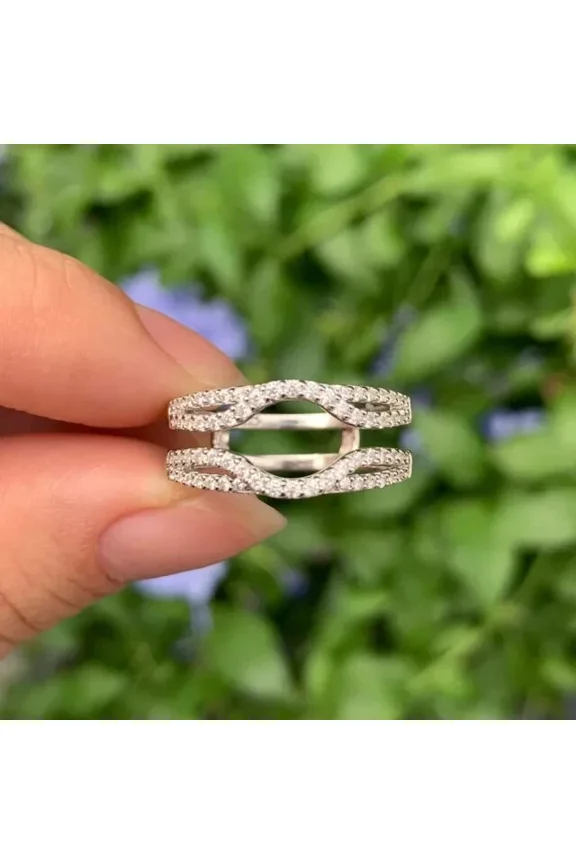 2Ct Round Cut Simulated Diamond Women's Enhancer Wrap Guard Wedding Gift Ring 14K White Gold Plated 925 Sterling Silver