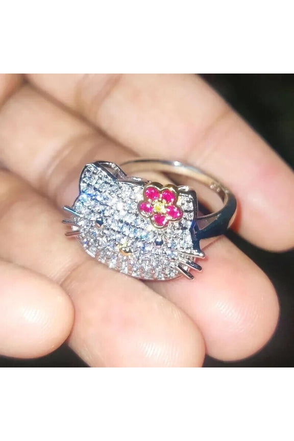 2Ct Round Cut Simulated Diamond Women's Kitty Wedding Gift Ring 14K White Gold Silver Plated