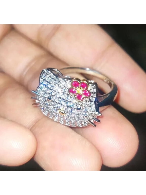 2Ct Round Cut Simulated Diamond Women's Kitty Wedding Gift Ring 14K White Gold Silver Plated