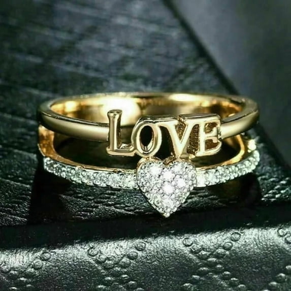 2Ct Round Cut Simulated Diamond Women's Love Wedding Ring In 14K Yellow Gold Plated
