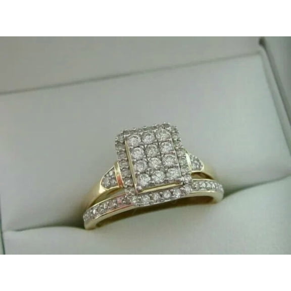 2Ct Round Cut Simulated Diamond Women's Wedding Bridal Ring Set 14K Yellow Gold Plated 925 Silver For Her