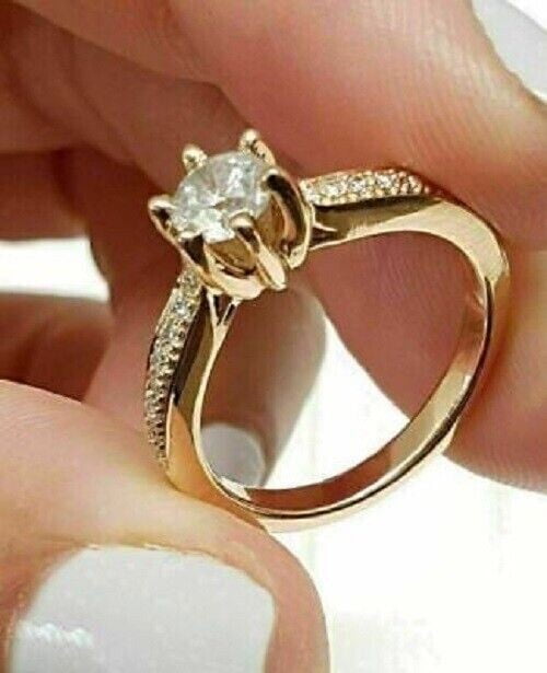 2Ct Round Cut Simulated Diamond Women's Wedding Ring 14K Yellow Gold ...