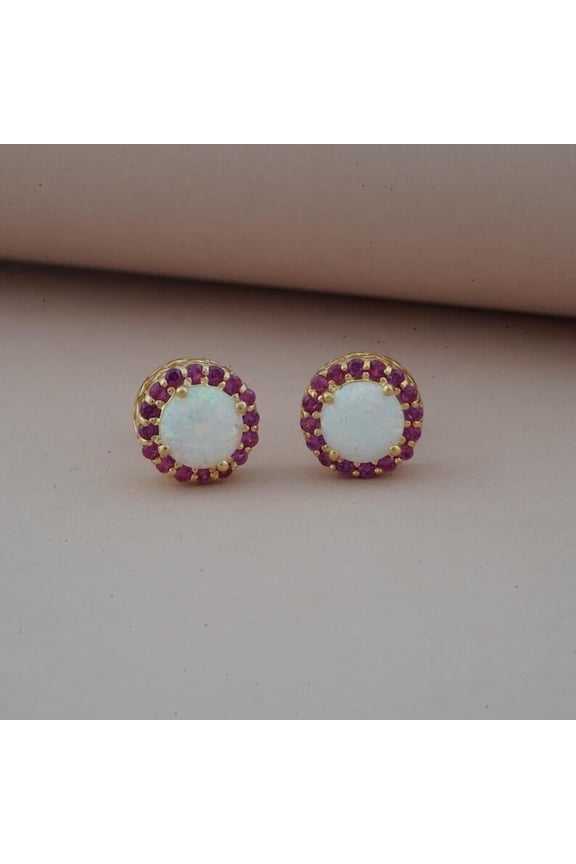 2Ct Round Cut Simulated Fire Opal 14K Yellow Gold Plated Silver Women's Earrings