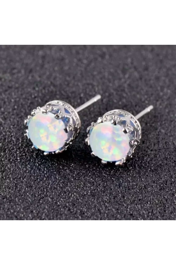 2Ct Round Cut Simulated Fire Opal Solitaire Engagement Women's Stud Earring 14K White Gold Plated 925 Sterling Silver For Her