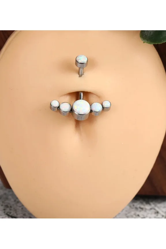 2Ct Round Cut Simulated Fire Opal Women's Body Piercing Belly Button 14K White Gold Plated 925 Silver