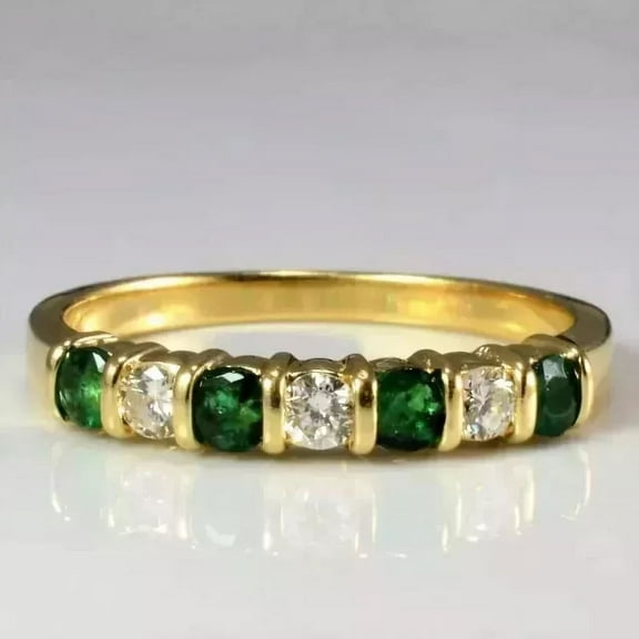 2Ct Round Cut Simulated Green Emerald Half Eternity Women's Band Wedding Ring 14K Yellow Gold Plated 925 Silver