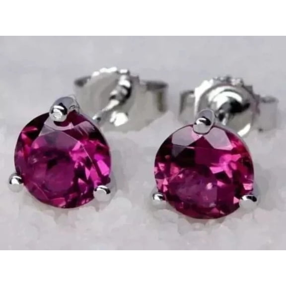 2Ct Round Cut Simulated Pink Ruby Women's Birthday Gift Solitaire Stud Earrings 14K White Gold Plated