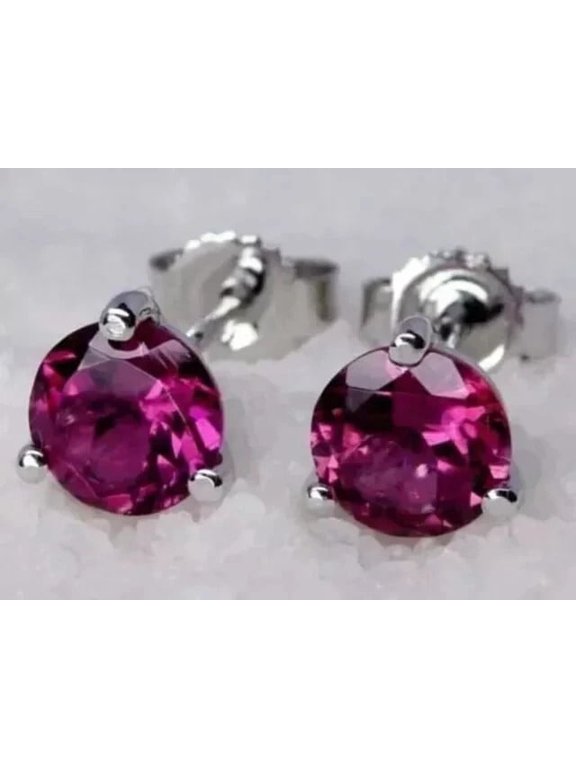 2Ct Round Cut Simulated Pink Ruby Women's Birthday Gift Solitaire Stud Earrings 14K White Gold Plated