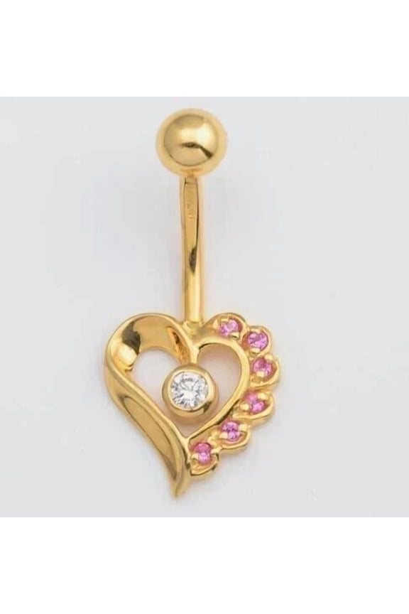 2Ct Round Cut Simulated Pink Sapphire Diamond 14k Yellow Gold Plated Heart Belly Button Women's