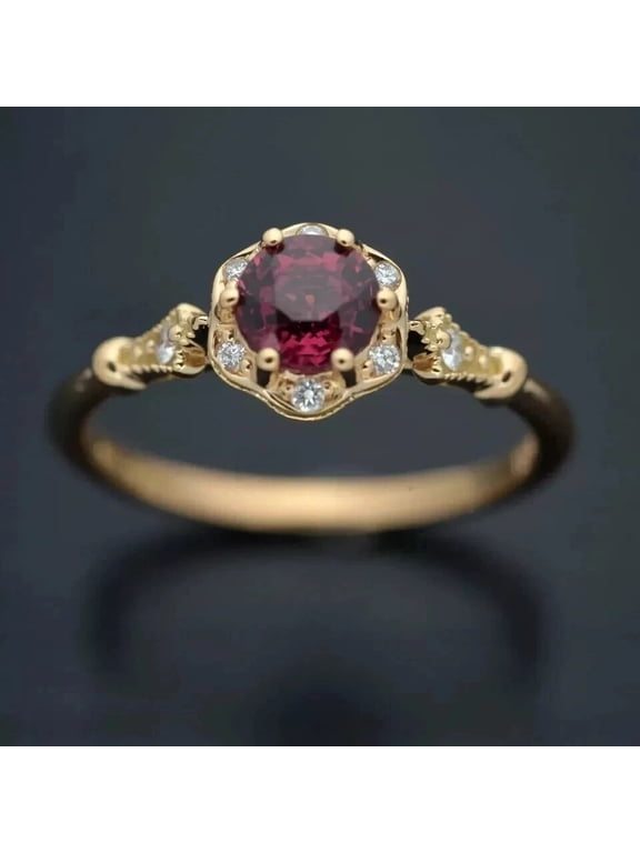 2Ct Round Cut Simulated Red Garnet Women's Engagement Ring 14K Yellow Gold Plated