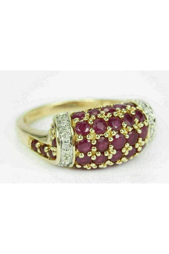 2Ct Round-Cut Simulated Red Ruby Cluster Ring in 14K Gold Plated Sterling Silver Elegant Engagement Jewelry for Women