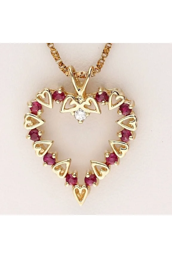 2Ct Round Cut Simulated Red Ruby Heart Pendant 14K Yellow Gold Plated