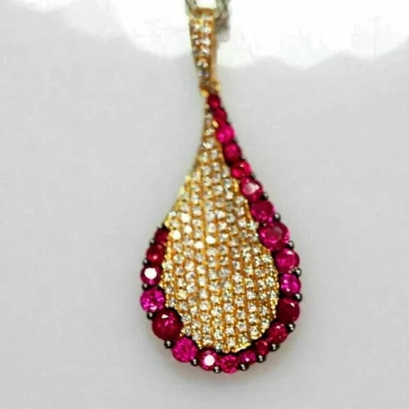 2Ct Round Cut Simulated Red Ruby Women's Birthday Gift Pretty Pendant 14K Yellow Gold Plated 18"inch