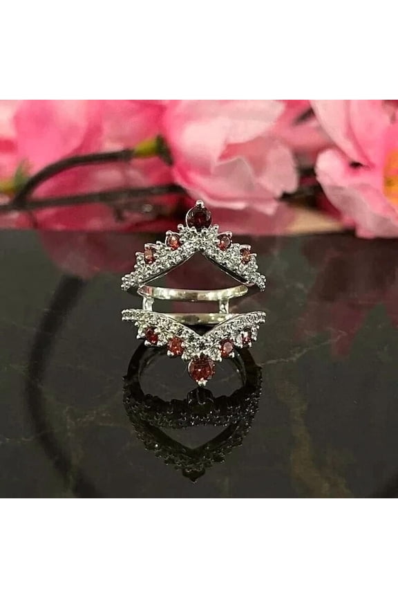 2Ct Round Cut Simulated Ruby Enhancer Wrap Wedding Ring For Women's 14K White Gold Plated 925 Silver