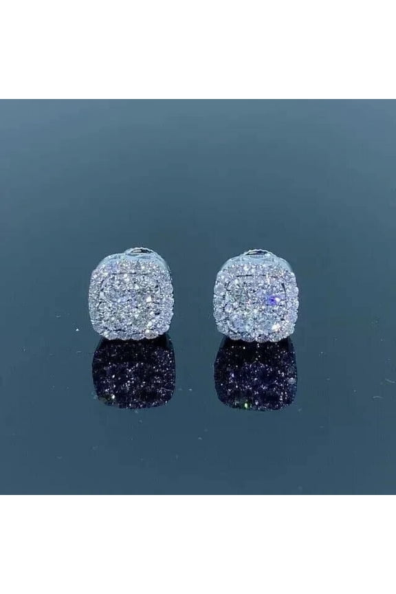 2Ct Round Cut VS1 Moissanite Men's Cluster Stud Earrings 14K White Gold Finish