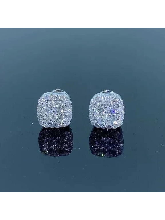 2Ct Round Cut VS1 Moissanite Men's Cluster Stud Earrings 14K White Gold Finish