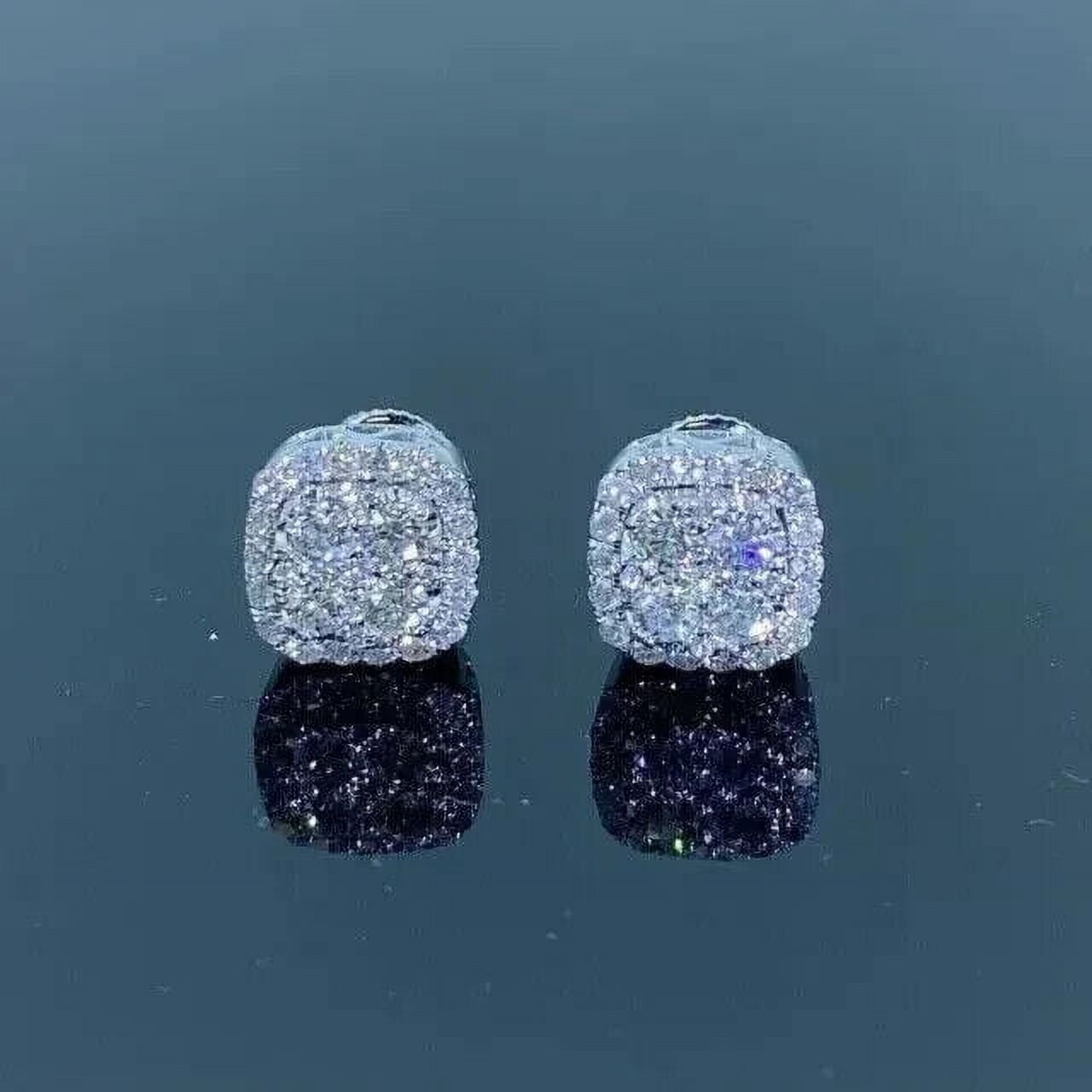 SHREE JEWELS 2Ct Round Cut VS1 Moissanite Men's Cluster Stud Earrings 14K White Gold Finish