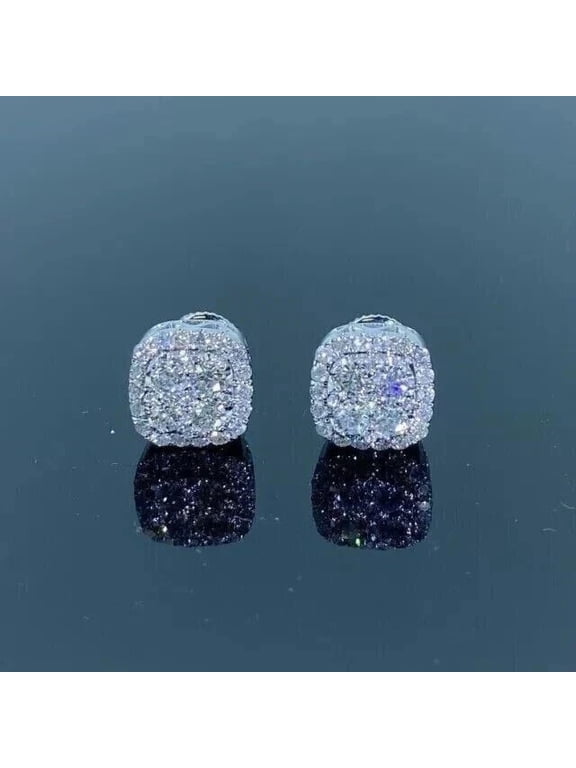 2Ct Round Cut VVS1 Natural Moissanite Diamond Stud Earrings 14K White Gold Plated