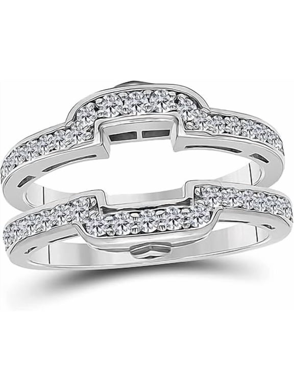 2Ct Round Cut White Lab Created Diamond 14k White Gold Finish Beautiful Square Shape Halo Wedding Enhancer Wrap Ring Guard For Women's