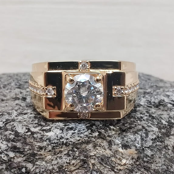 2Ct Round Cut White Lab Created Diamond 14k Yellow Gold Plated Engagement Ring For Male
