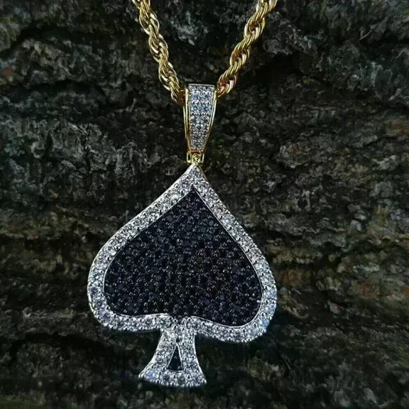 2Ct Round Lab-Created Black Diamond Ace Unisex Pendant 14K Yellow Gold Plated