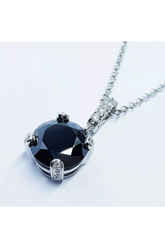 2Ct Round Lab Created Black Diamond Solitaire Pendant 18" Free Chain 14K White Gold Plated