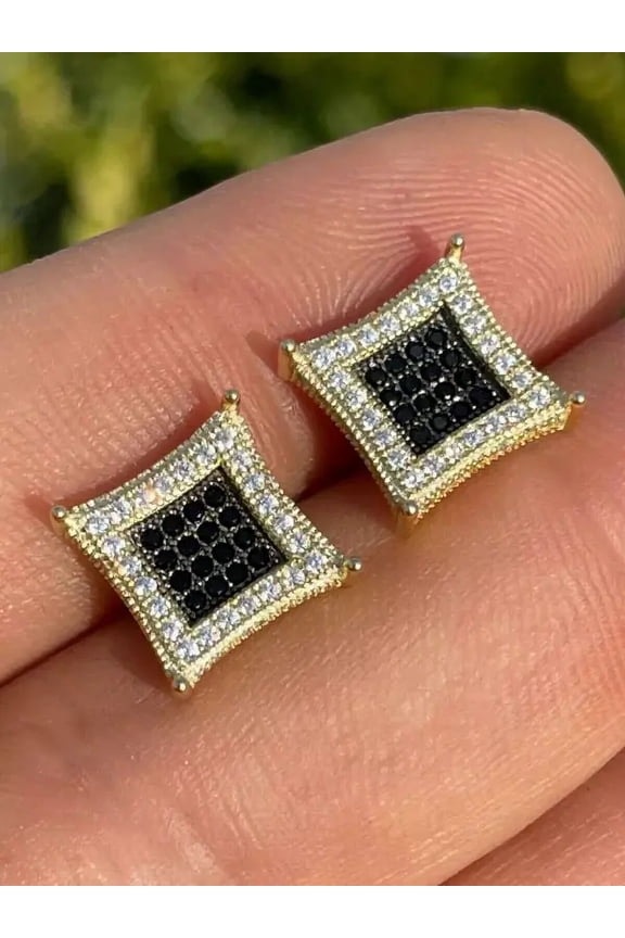 2Ct Round Lab Created Black Diamond Stud Men's Earrings 14K Yellow Gold Plated