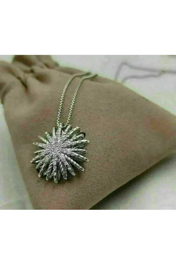 2Ct Round Lab Created Diamond 14K White Gold Plated Classic Starburst Pendant