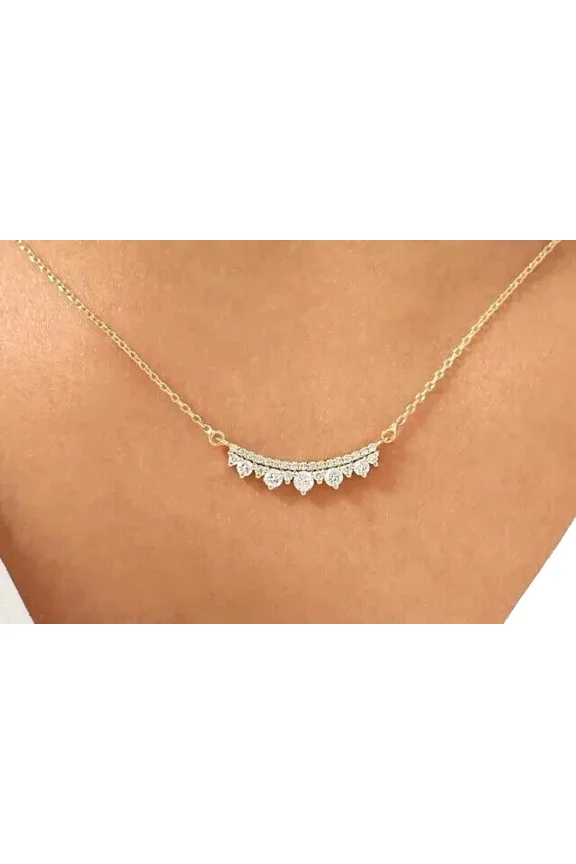 2Ct Round Lab Created Diamond Bar Women's Chain Necklace 14k Yellow Gold Plated