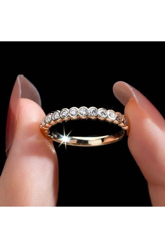 2Ct Round Lab Created Diamond Bezel Set Half Eternity Ring 14K White Gold Plated Silver
