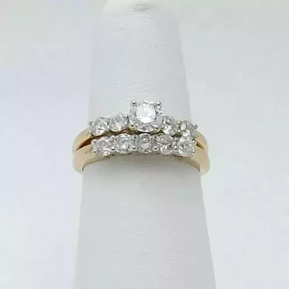 2Ct Round Lab-Created Diamond Bridal Engagement Ring Set 14K Yellow Gold Plated