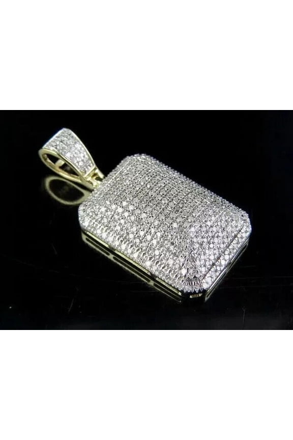 2Ct Round Lab Created Diamond Dog Tag Men's Pendant 14K White Gold Plated Silver