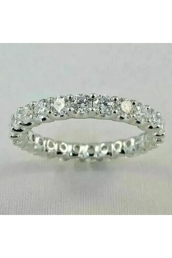 "2Ct Round Lab Created Diamond Eternity Wedding Band Ring | 14K White Gold Plated"