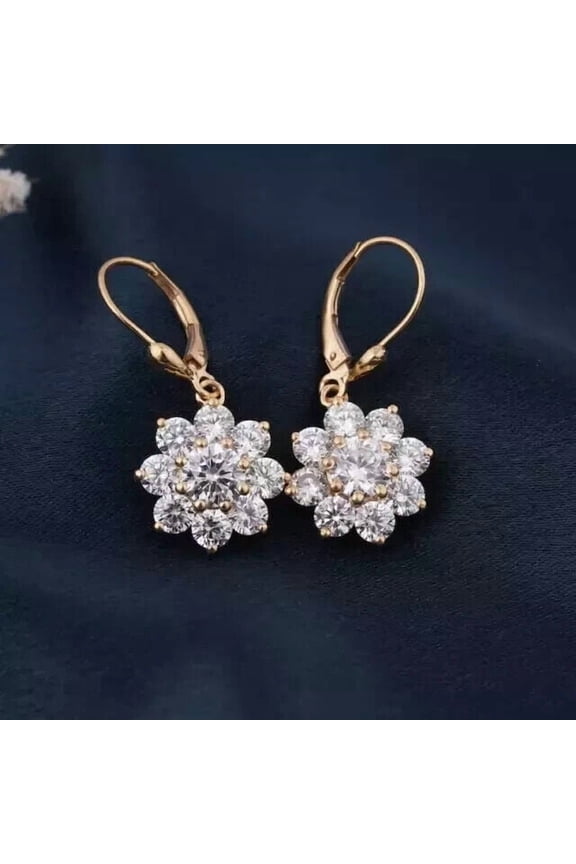 2Ct Round Lab-Created Diamond Flower Drop Dangle Earring 14K Yellow Gold Plated
