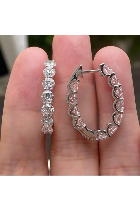 2Ct Round Lab Created Diamond Inside Out Hoop Earrings 14K White Gold Plated