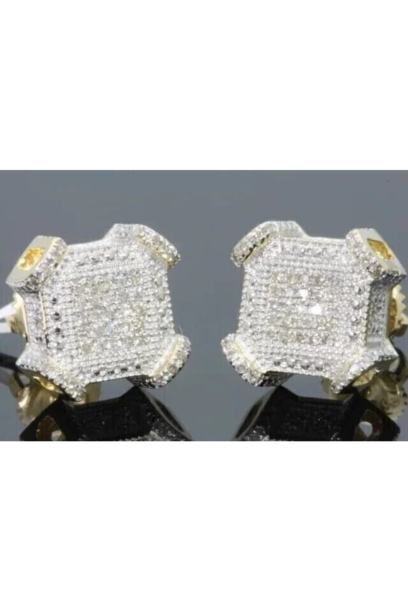 2Ct Round Lab Created Diamond Men's Cluster Stud Earrings 14K Yellow Gold Plated