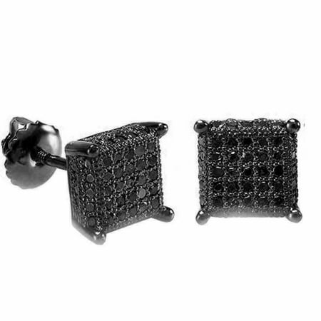 2Ct Round Lab-Created Diamond Screw Back Men's Stud Earring 14K Black Gold Plated
