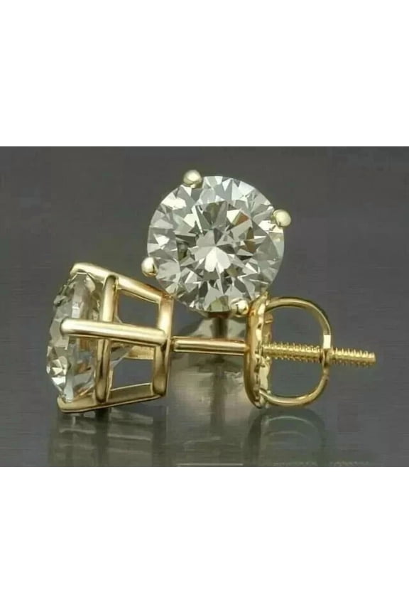 2Ct Round Lab Created Diamond Screw Back Stud Earrings 14K Yellow Gold Plated