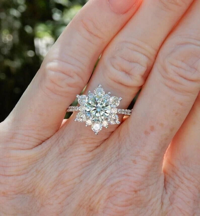 2Ct Round Lab Created Diamond Snowflake Engagement Ring 14K White Gold ...