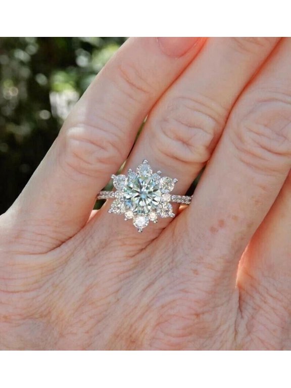 2Ct Round Lab Created Diamond Snowflake Engagement Ring 14K White Gold Finish