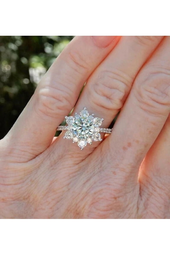 2Ct Round Lab Created Diamond Snowflake Engagement Ring 14K White Gold Finish