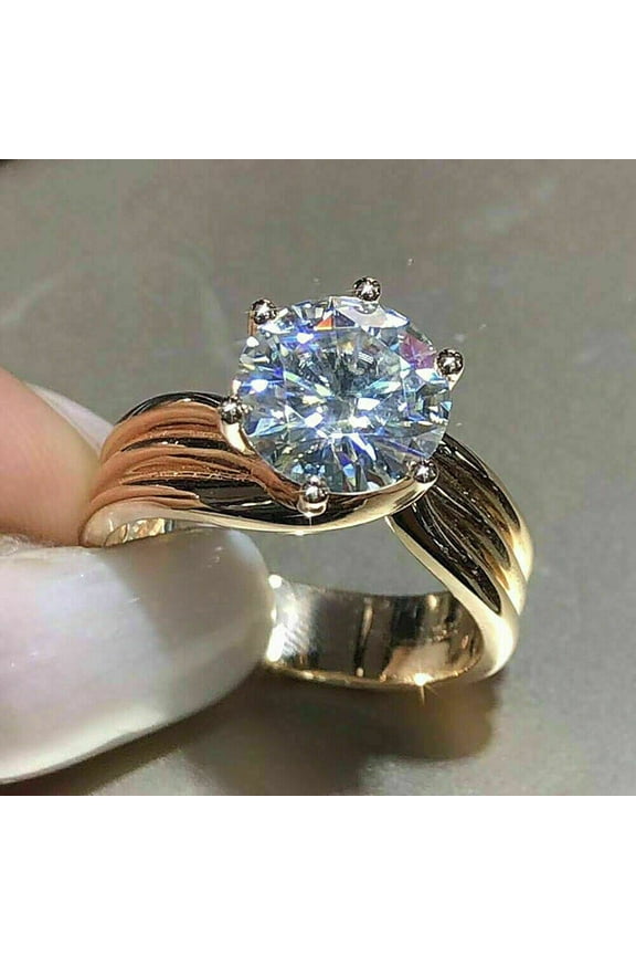 2Ct Round Lab Created Diamond Solitaire Engagement Ring 14K Yellow Gold Plated